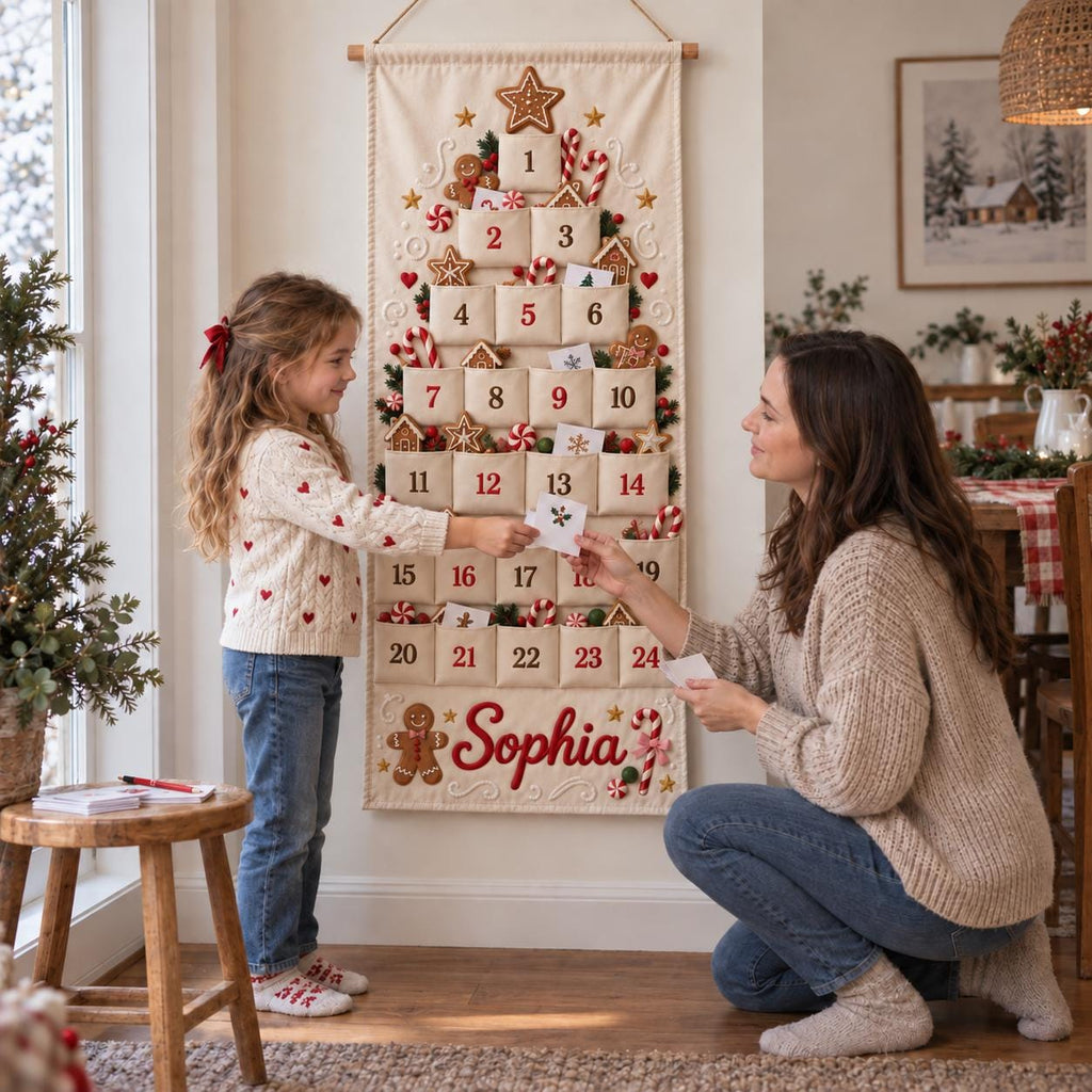 Personalized Christmas Advent Calendar HG, 24 Fillable Pockets, Reusable Christmas Wall Hanging, Home Countdown for Family Traditions