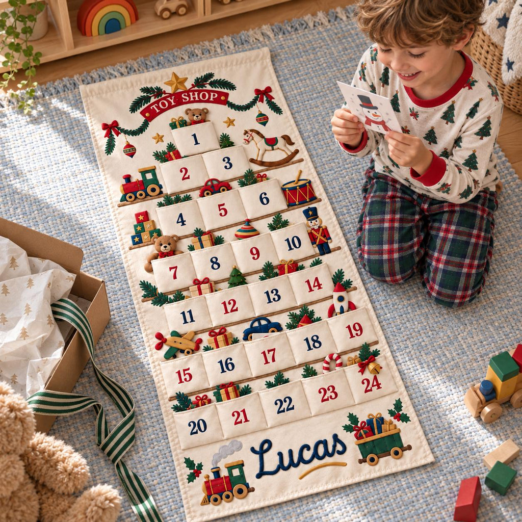 Personalized Christmas Advent Calendar HG for Kids, 24 Pocket Pink Nutcracker Fabric Wall Banner, Custom Name Holiday Countdown for the Family