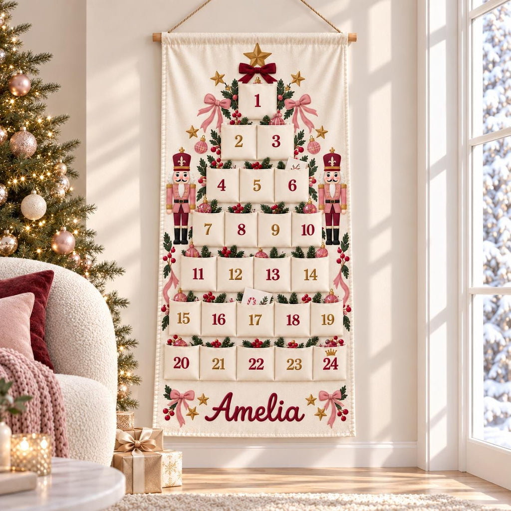 Personalized Christmas Advent Calendar HG, 24 Fillable Pockets, Reusable Christmas Wall Hanging, Home Countdown for Family Traditions