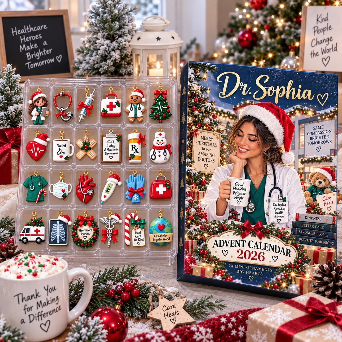 Personalized Doctor Advent Calendar HG, Healthcare Countdown, 24 Mini Ornaments, Custom Name Medical Gift, Christmas GIFT 2026, Doctor Decor