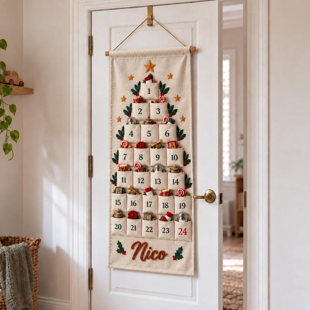 Personalized Advent Calendar HG for Kids, 24 Pocket Christmas Countdown Calendar, Fillable Fabric Wall Hanging, Custom Name Christmas Decor