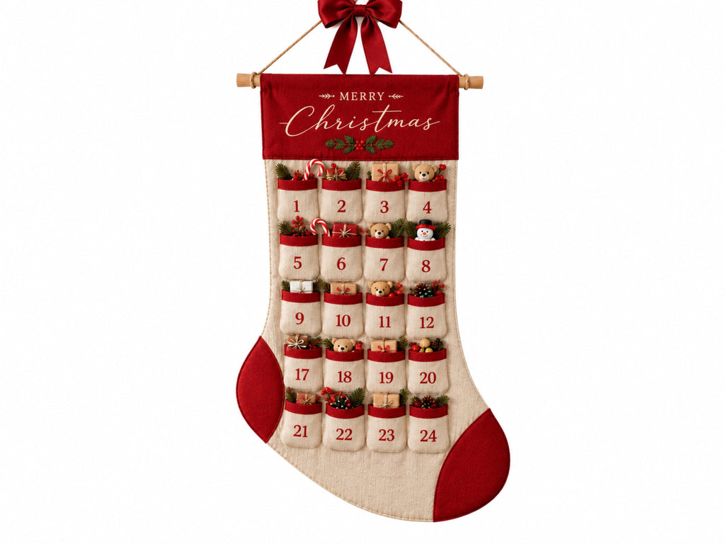 Reusable Christmas Advent Calendar HG, Personalized Name Canvas Wall Hanging with 24 Large Pockets