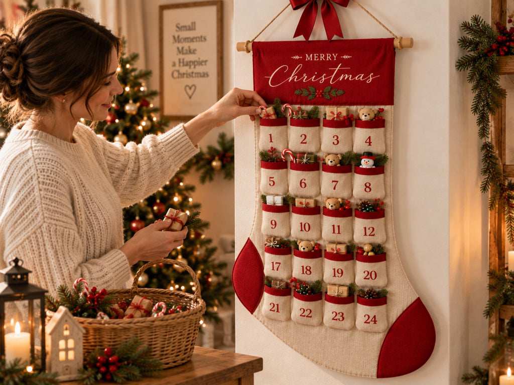 Reusable Christmas Advent Calendar HG, Personalized Name Canvas Wall Hanging with 24 Large Pockets