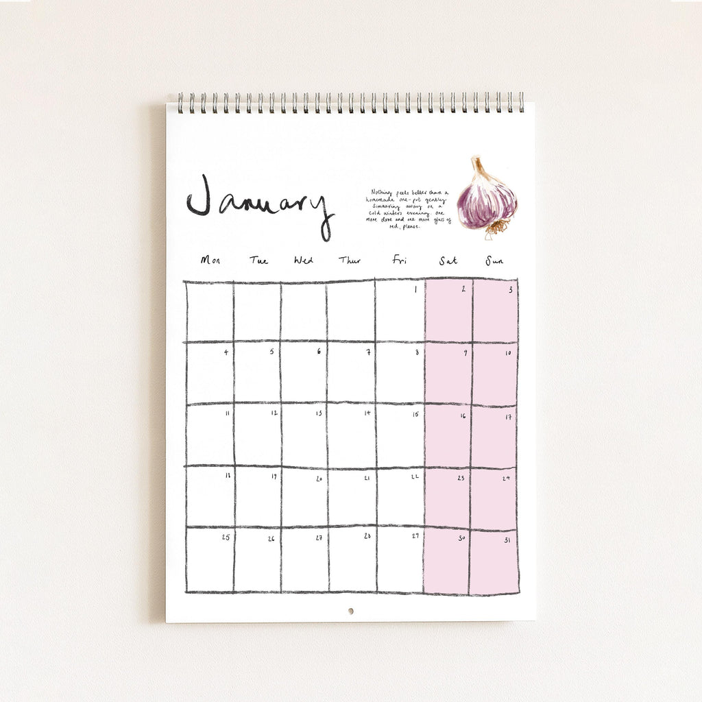 2027 Food Themed Wall Calendar by Amelia Jayne, Hand-Drawn Tablescapes (A4)