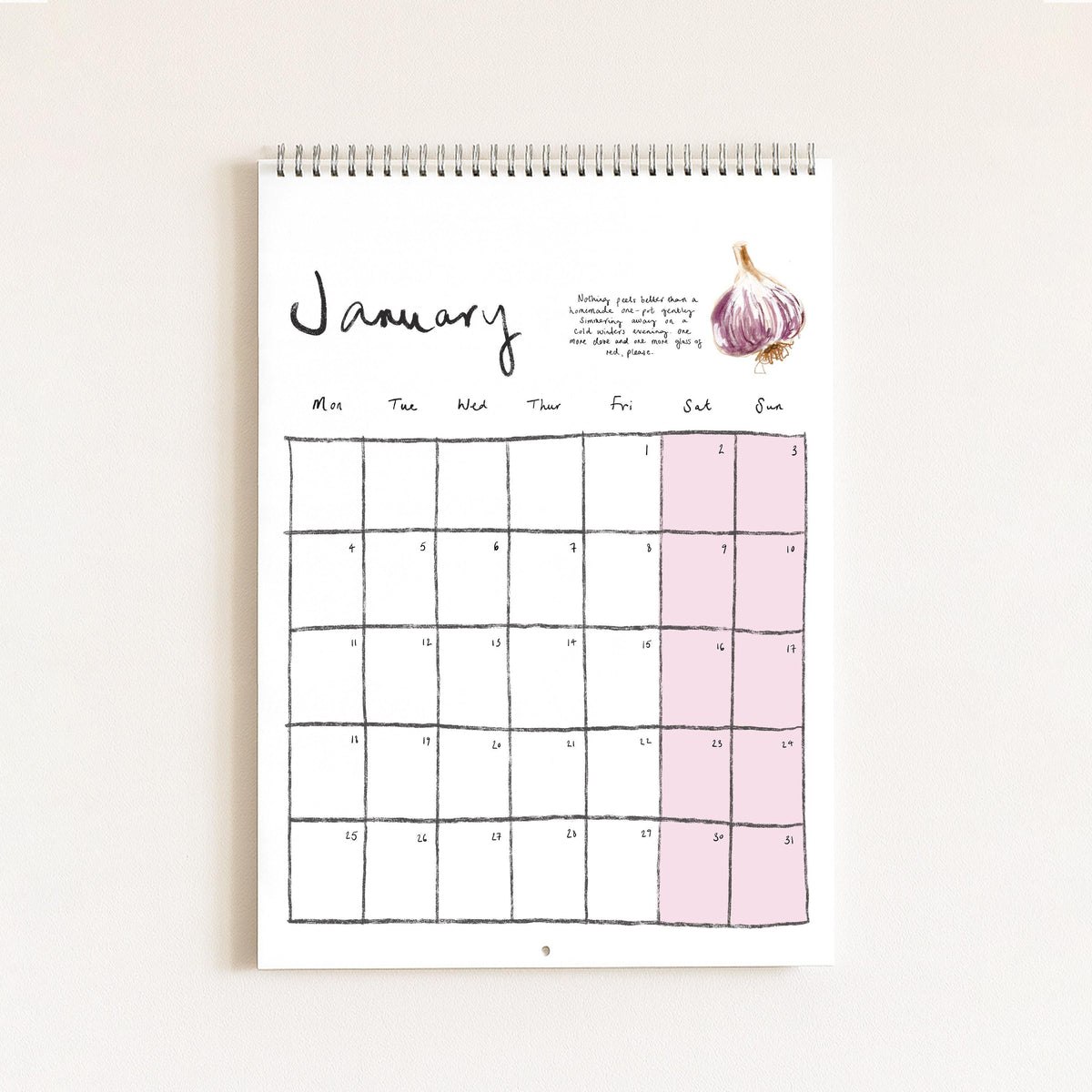2027 Food Themed Wall Calendar by Amelia Jayne, Hand-Drawn Tablescapes (A4)