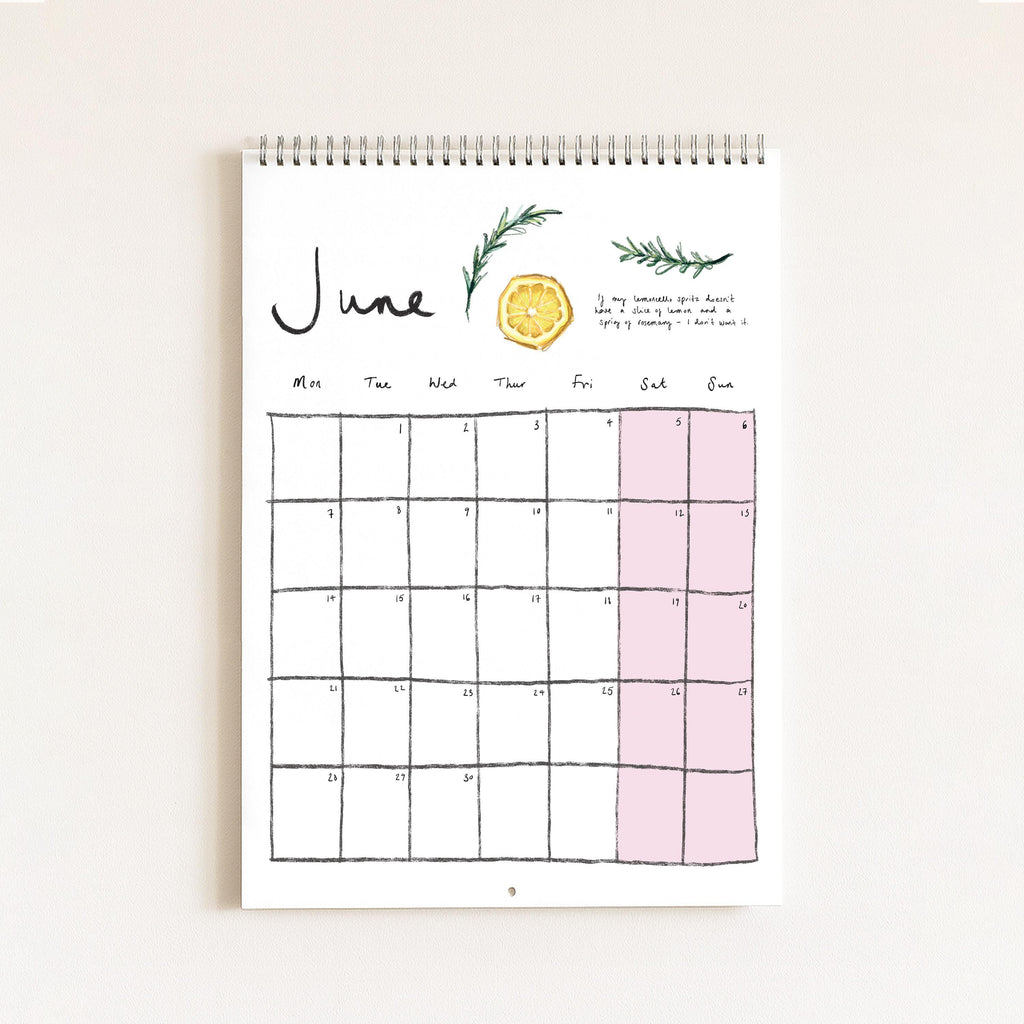 2027 Food Themed Wall Calendar by Amelia Jayne, Hand-Drawn Tablescapes (A4)