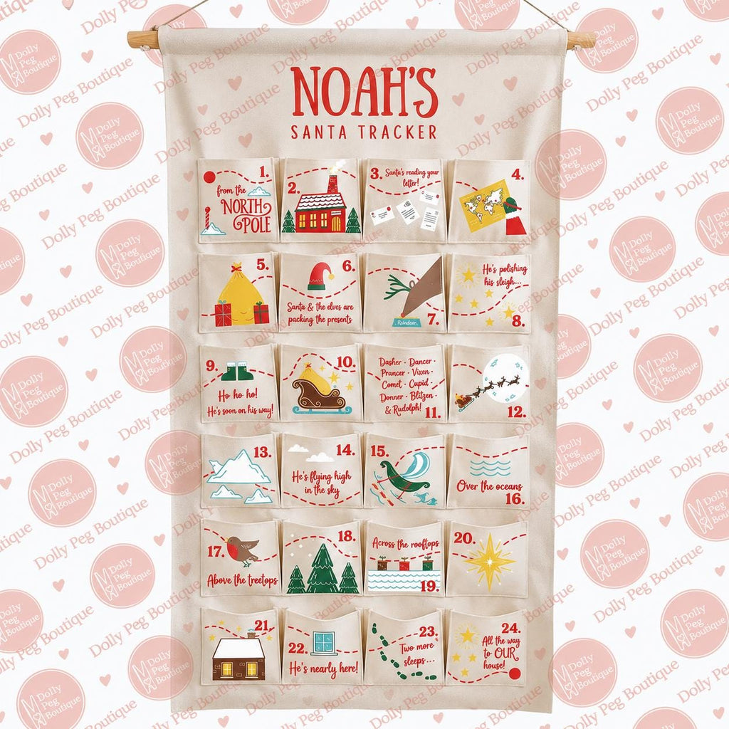 Personalised Fabric Advent Calendar HG 2026 - Santa Tracker - 24 Pocket Reusable Christmas Countdown Wall Hanging - Handmade Keepsake