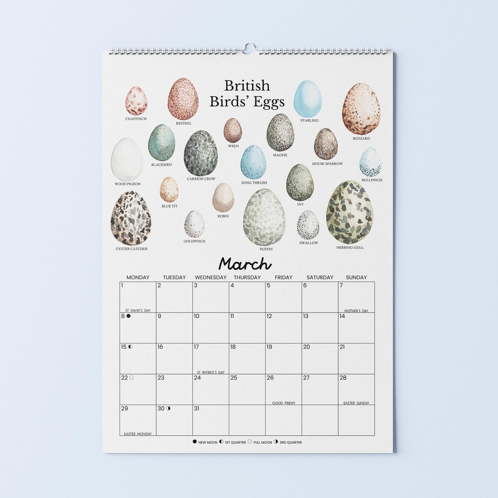 2027 British Nature Wall Calendar – Illustrated Nature charts, Monthly Planner (A4)