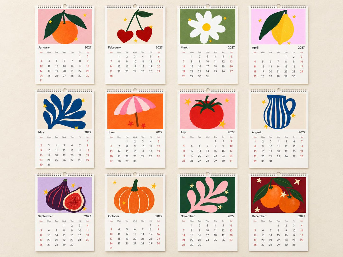 2027 Wall Calendar | Colourful Illustrated Calendar | Modern Art Calendar | Kitchen & Home Office Decor | Gift for Art Lovers