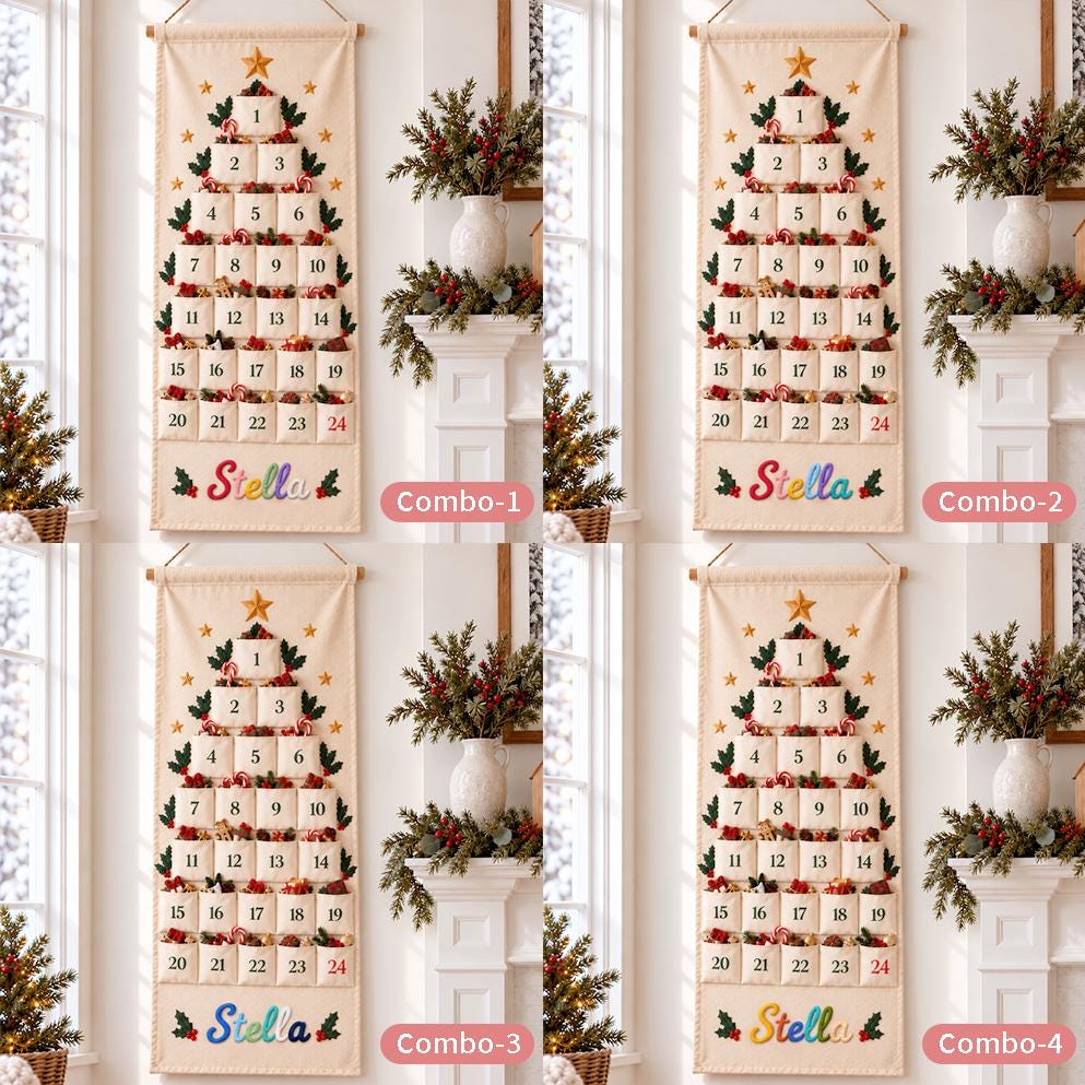Personalized Advent Calendar HG for Kids, 24 Pocket Christmas Countdown Calendar, Fillable Fabric Wall Hanging, Custom Name Christmas Decor