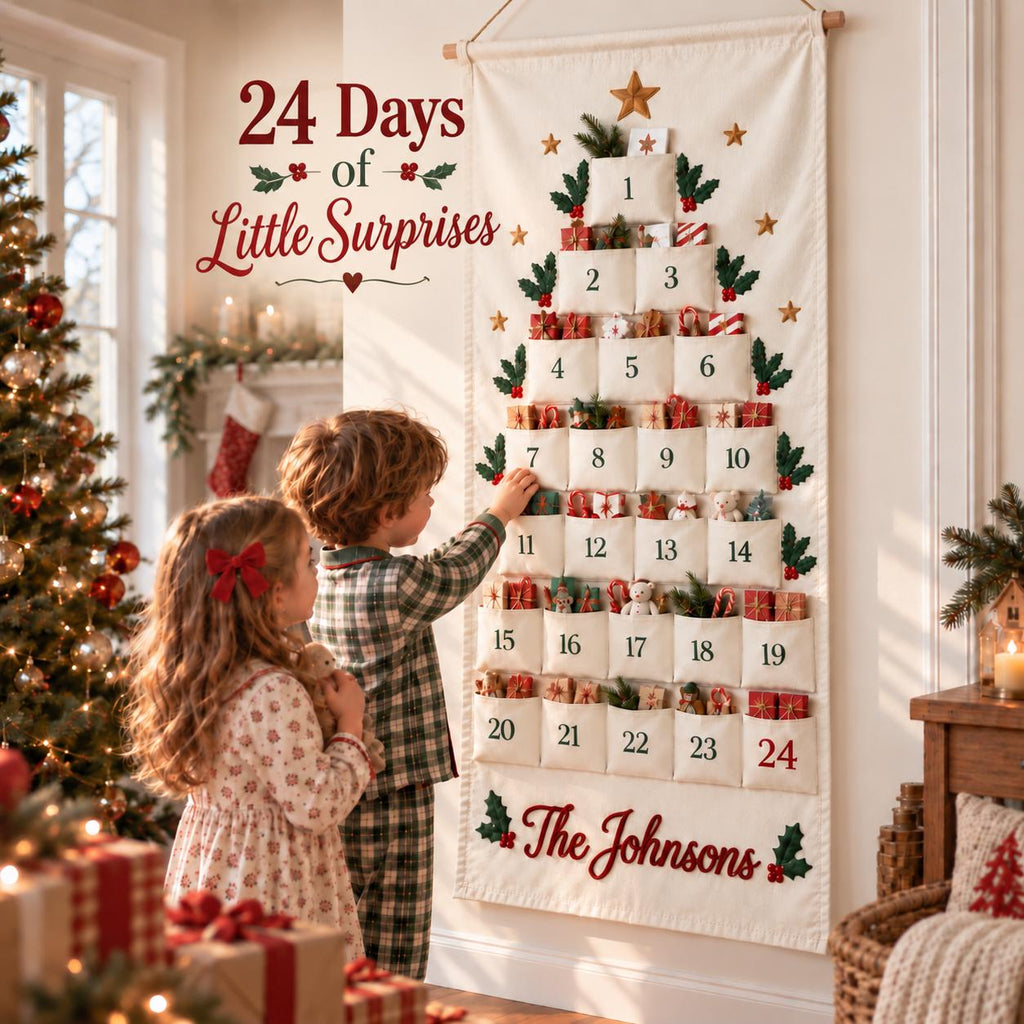 Personalized Advent Calendar HG for Kids, 24 Pocket Christmas Countdown Calendar, Fillable Fabric Wall Hanging, Custom Name Christmas Decor