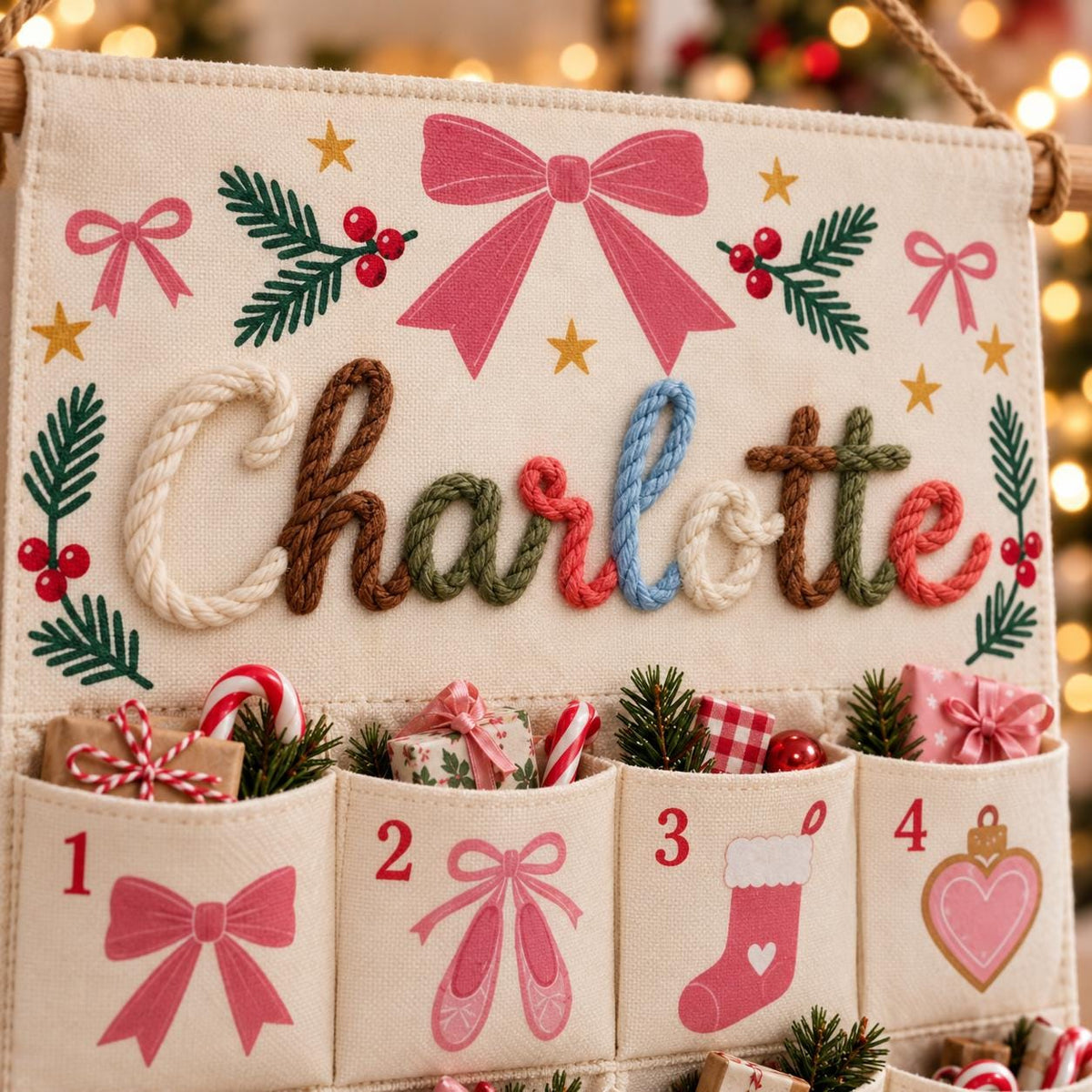 Personalized Advent Calendar HG 2026, Fabric Advent Calendar HG with Name, 24 Pocket Christmas Countdown for Kids, Xmas Gift, Holiday Keepsake