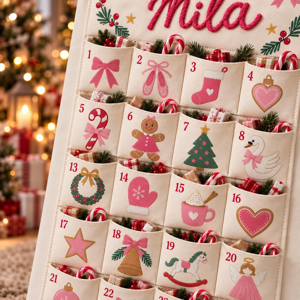Personalized Advent Calendar HG 2026, Fabric Advent Calendar HG with Name, 24 Pocket Christmas Countdown for Kids, Xmas Gift, Holiday Keepsake