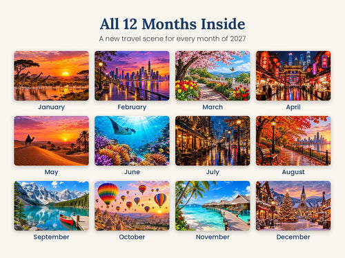 2027 Desk Calendar, Scenic Travel Photo Calendar, Small Office Calendar, Monthly Planner Gift for Coworker