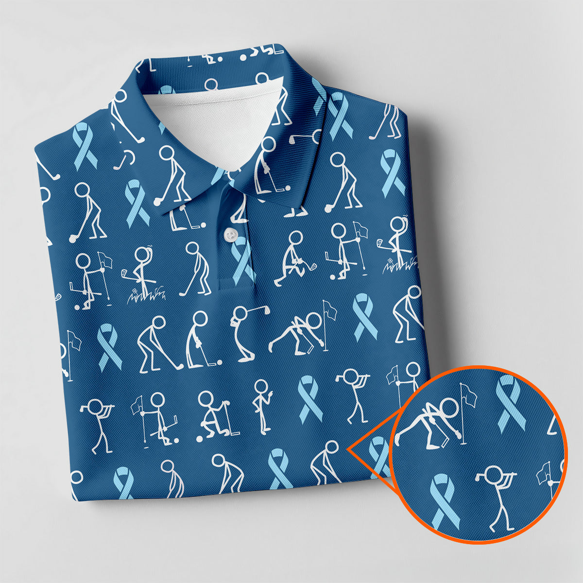 Prostate Cancer Blue Ribbon Stick Figure Shirt  Cancer Survivor Shirt  Cancer Awareness Shirt  Men's Golf Polo Shirt HG