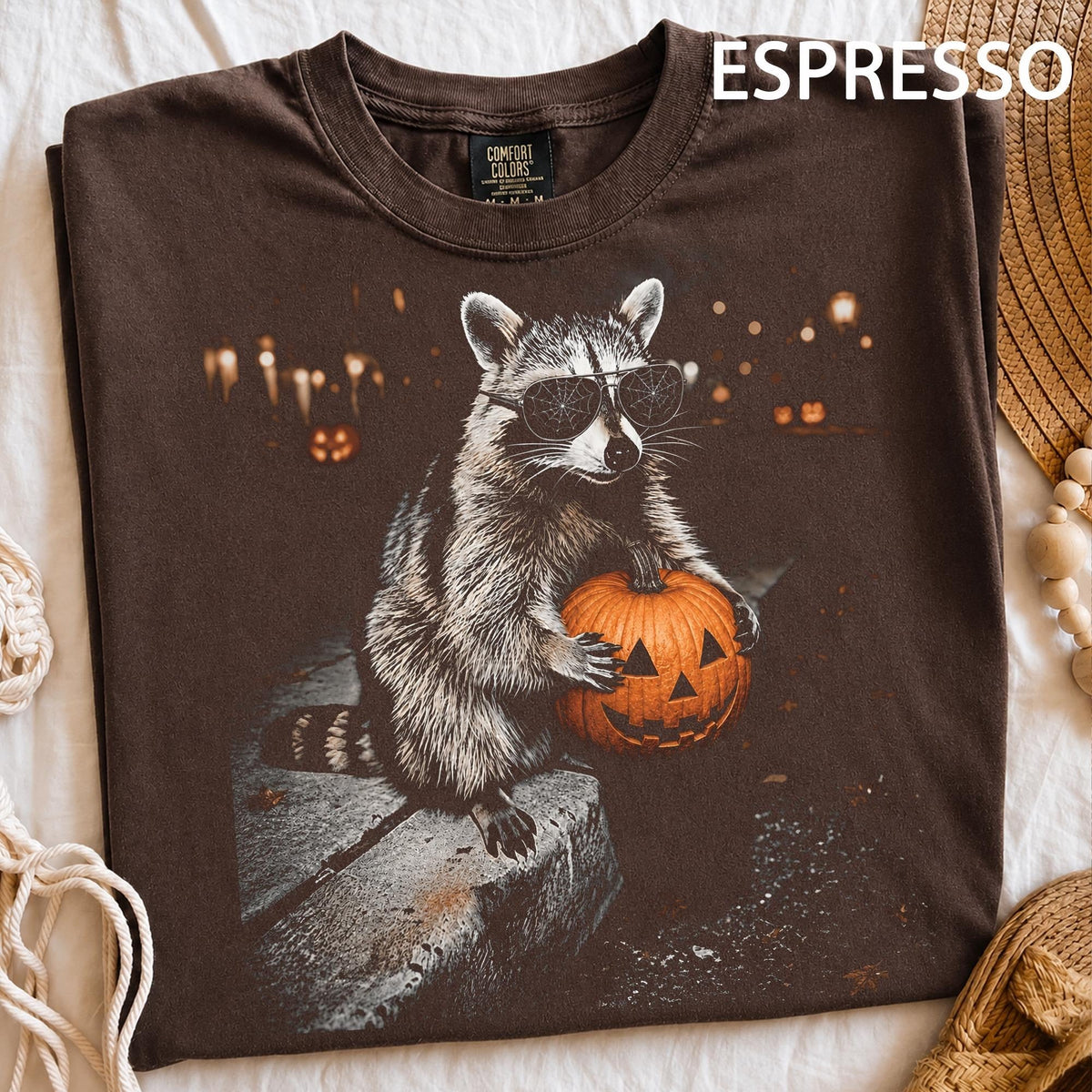 Halloween Raccoon Holding Pumpkin L3N Comfort Colors Shirt, Spooky Trash Panda Tee, Cute Fall Animal Halloween Sweatshirt