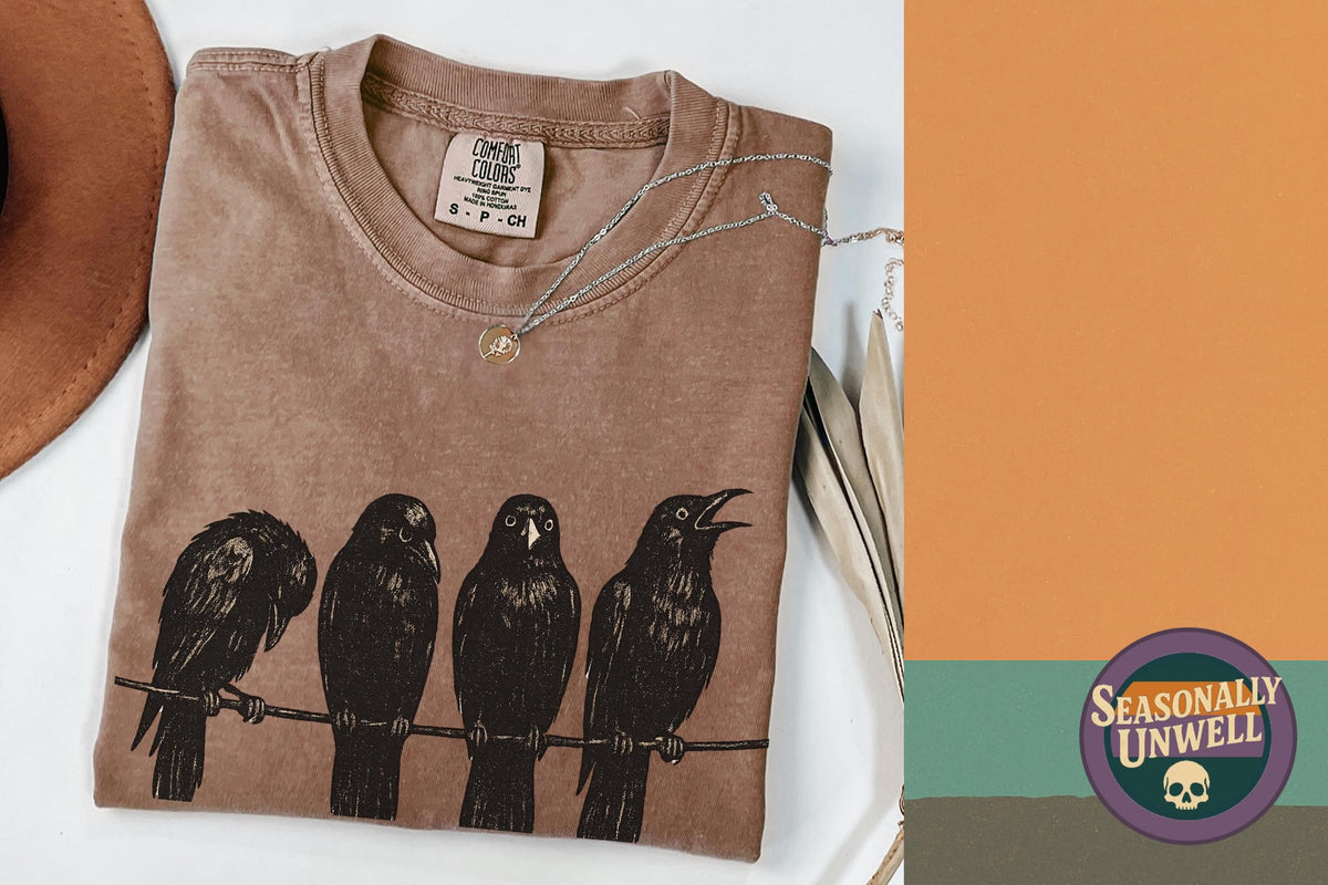 Halloween Funny Crow Shirt L3N | Comfort Colors Murder In Progress, Spooky Bird Graphic, Vintage Gothic Tee, Unisex Relaxed Fit