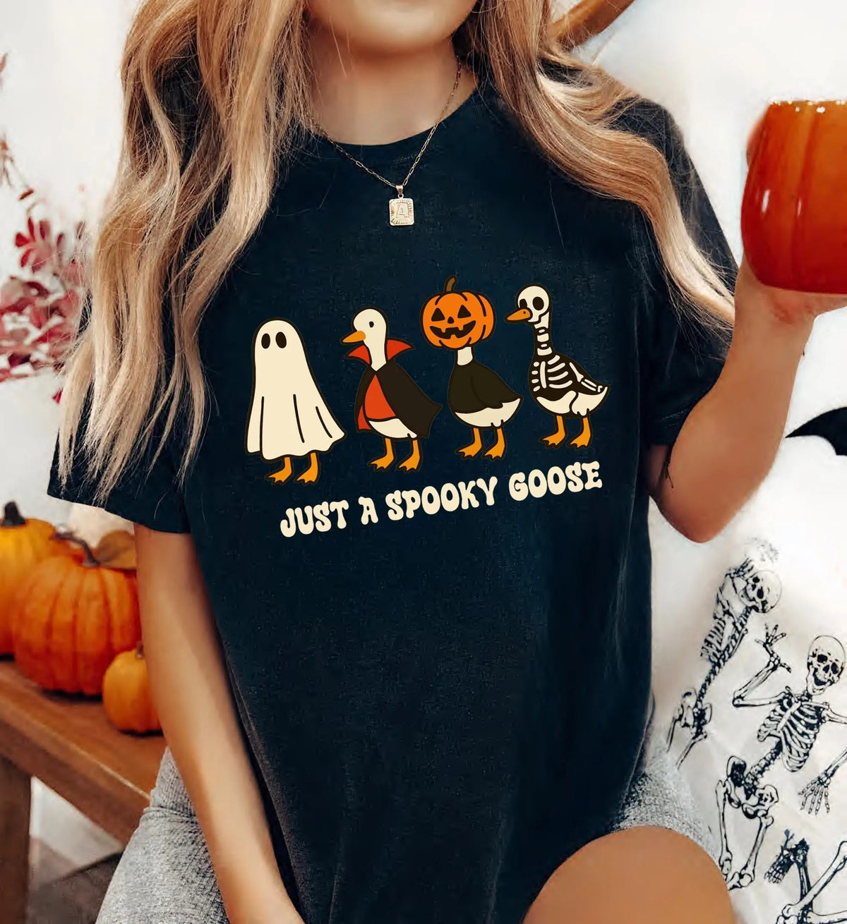 Comfort Colors L3N Just a Spooky Goose Shirt, Funny Halloween Goose Shirt, Goose in Halloween Costumes Shirt, Cute Horror Shirt, Spooky Goose