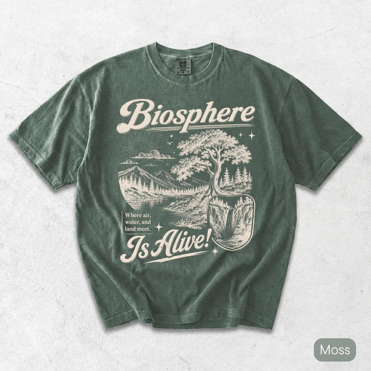 Biosphere Is Alive L3N Shirt, Comfort Colors Nature Graphic Tee, Eco Vintage Science T-Shirt, Environmentalist Gift, Forest Mountain Landscape