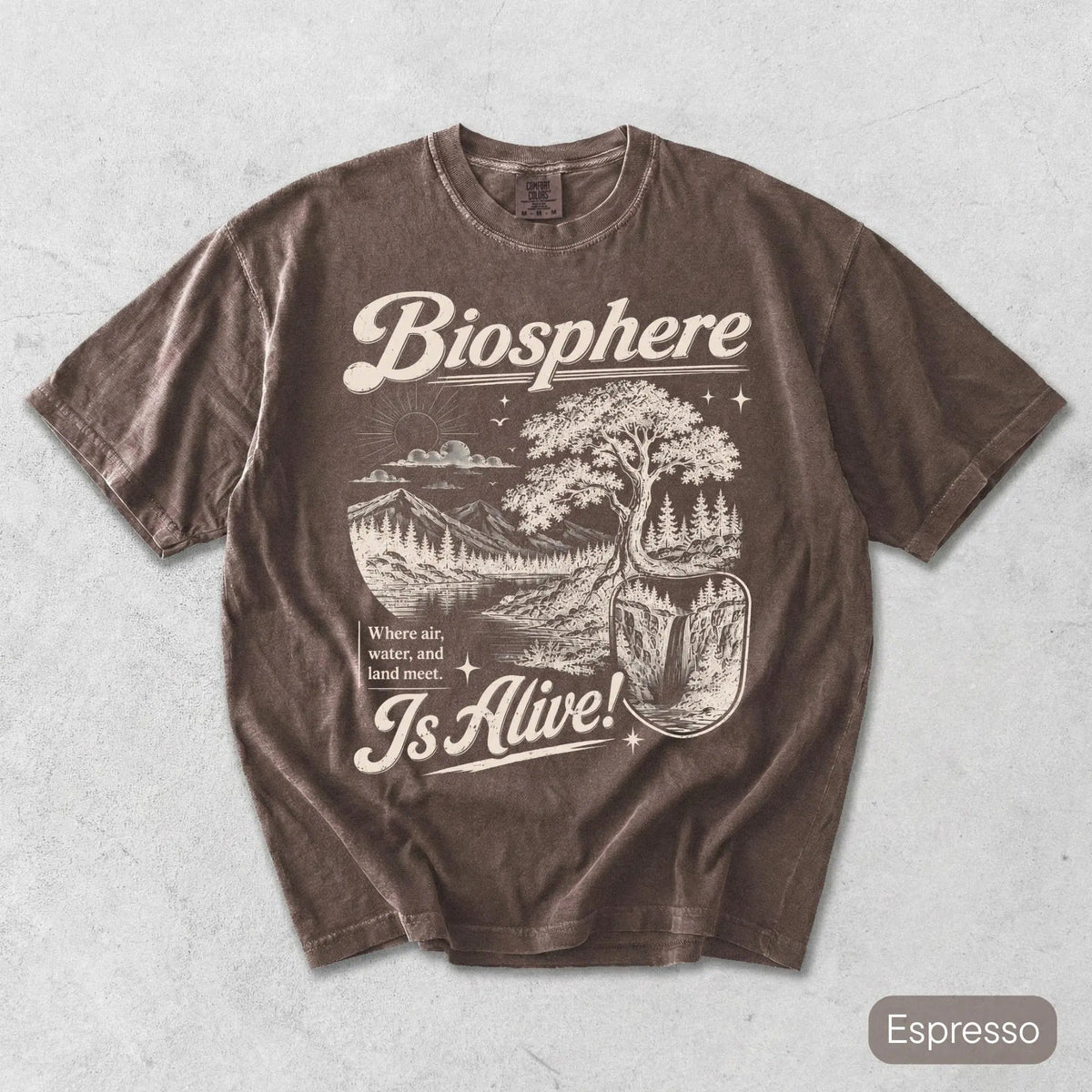 Biosphere Is Alive L3N Shirt, Comfort Colors Nature Graphic Tee, Eco Vintage Science T-Shirt, Environmentalist Gift, Forest Mountain Landscape
