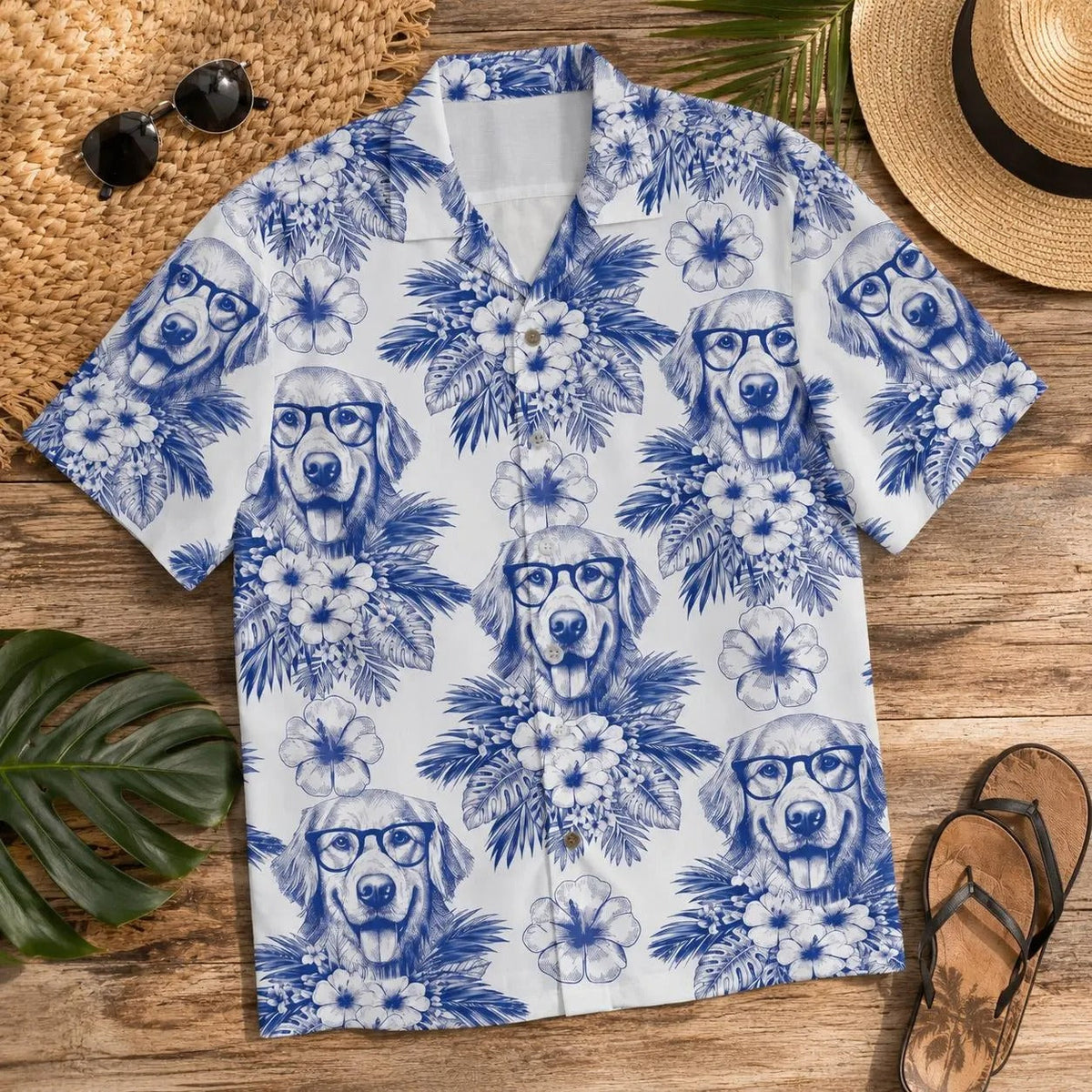 Custom Dog Hawaiian Shirt L3N, Custom Pet Photo Shirt, Toile De Jouy Dog Shirt, Funny Dog Lover Gift, Tropical Vacation Shirt