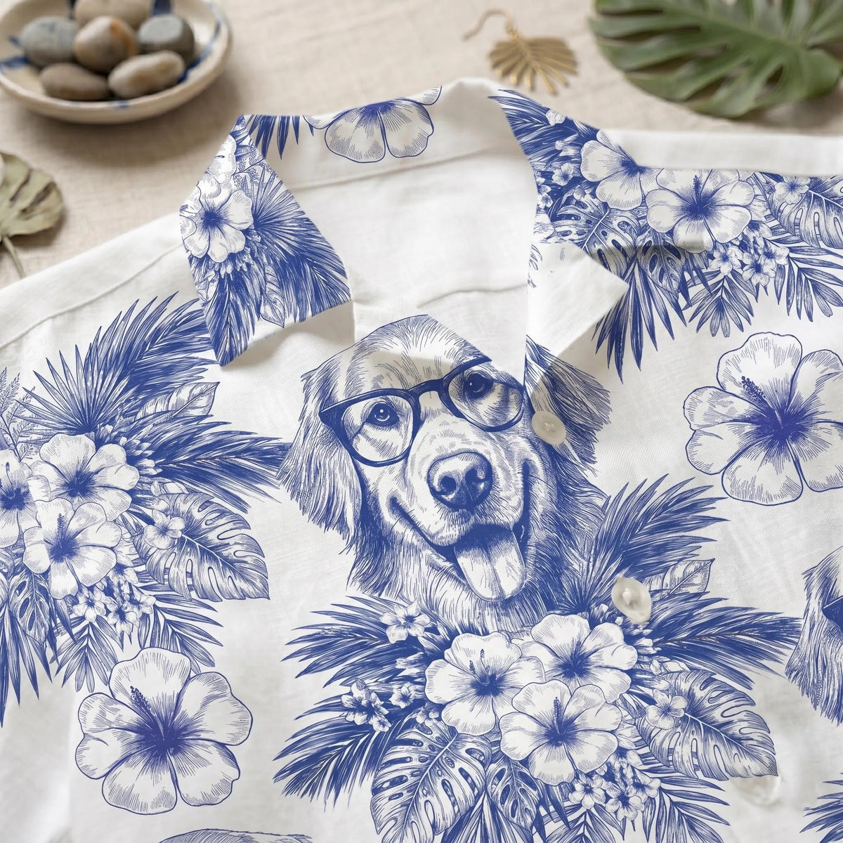Custom Dog Hawaiian Shirt L3N, Custom Pet Photo Shirt, Toile De Jouy Dog Shirt, Funny Dog Lover Gift, Tropical Vacation Shirt