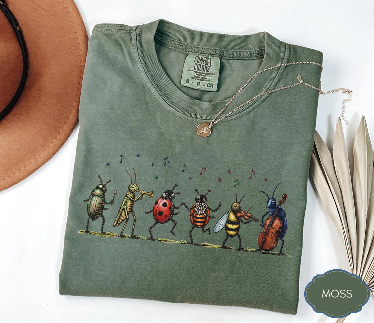 Comfort Colors Vintage Insect Music L3N Graphic Tee Musical Bugs Illustration Tee