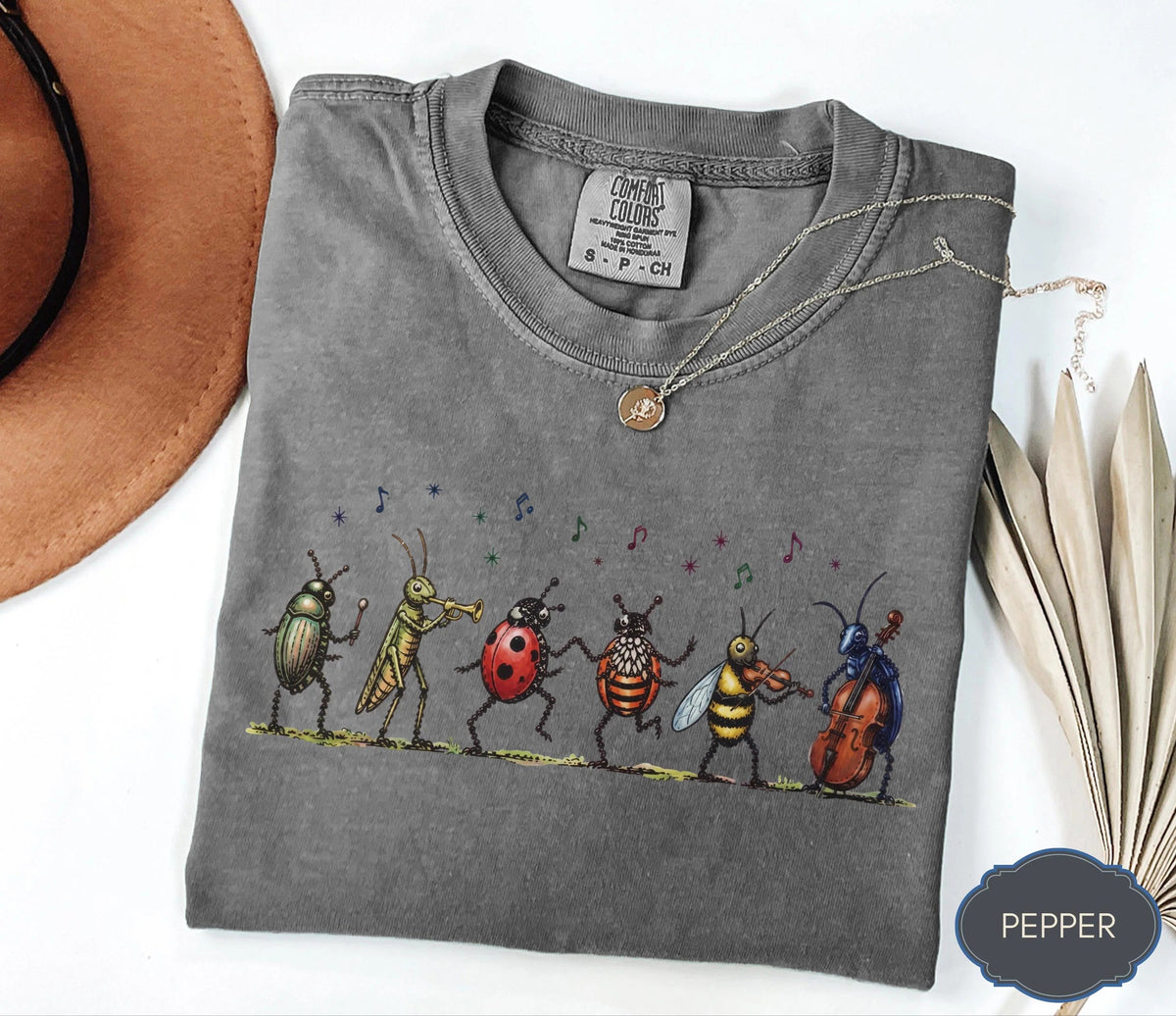 Comfort Colors Vintage Insect Music L3N Graphic Tee Musical Bugs Illustration Tee
