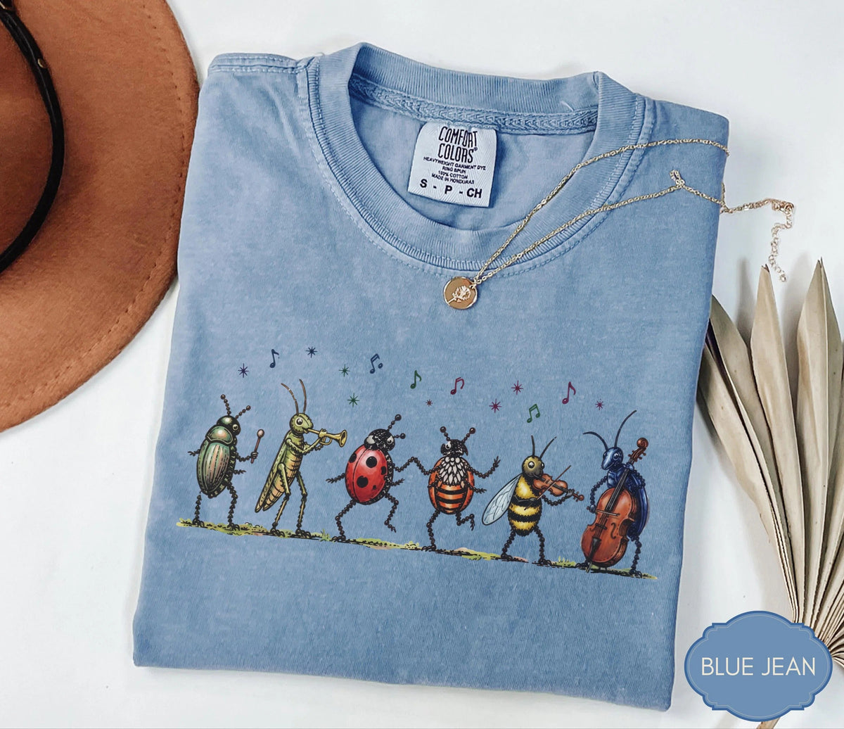 Comfort Colors Vintage L3N Insect Music Graphic Tee Musical Bugs Illustration Tee
