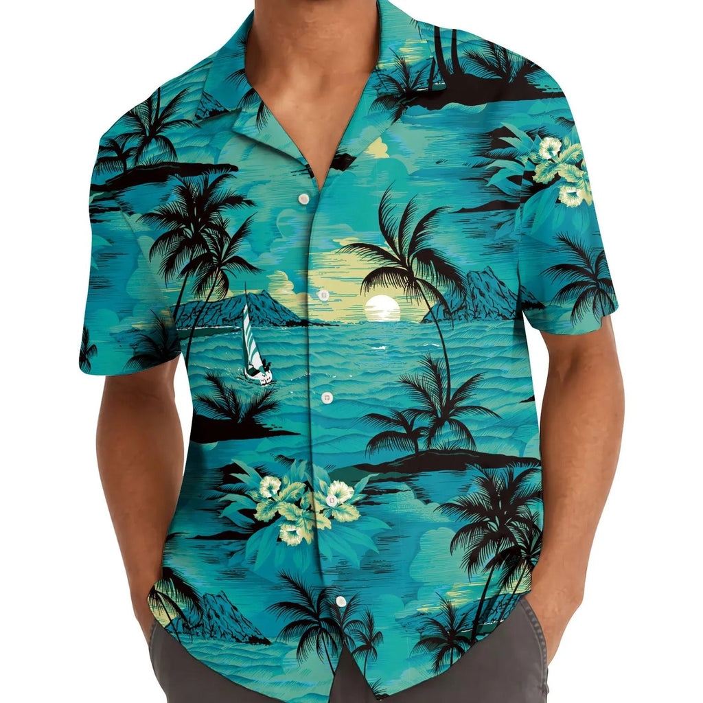 Retro Mens Hawaiian Shirt L3N: Summer Beach Aloha, Short Sleeve