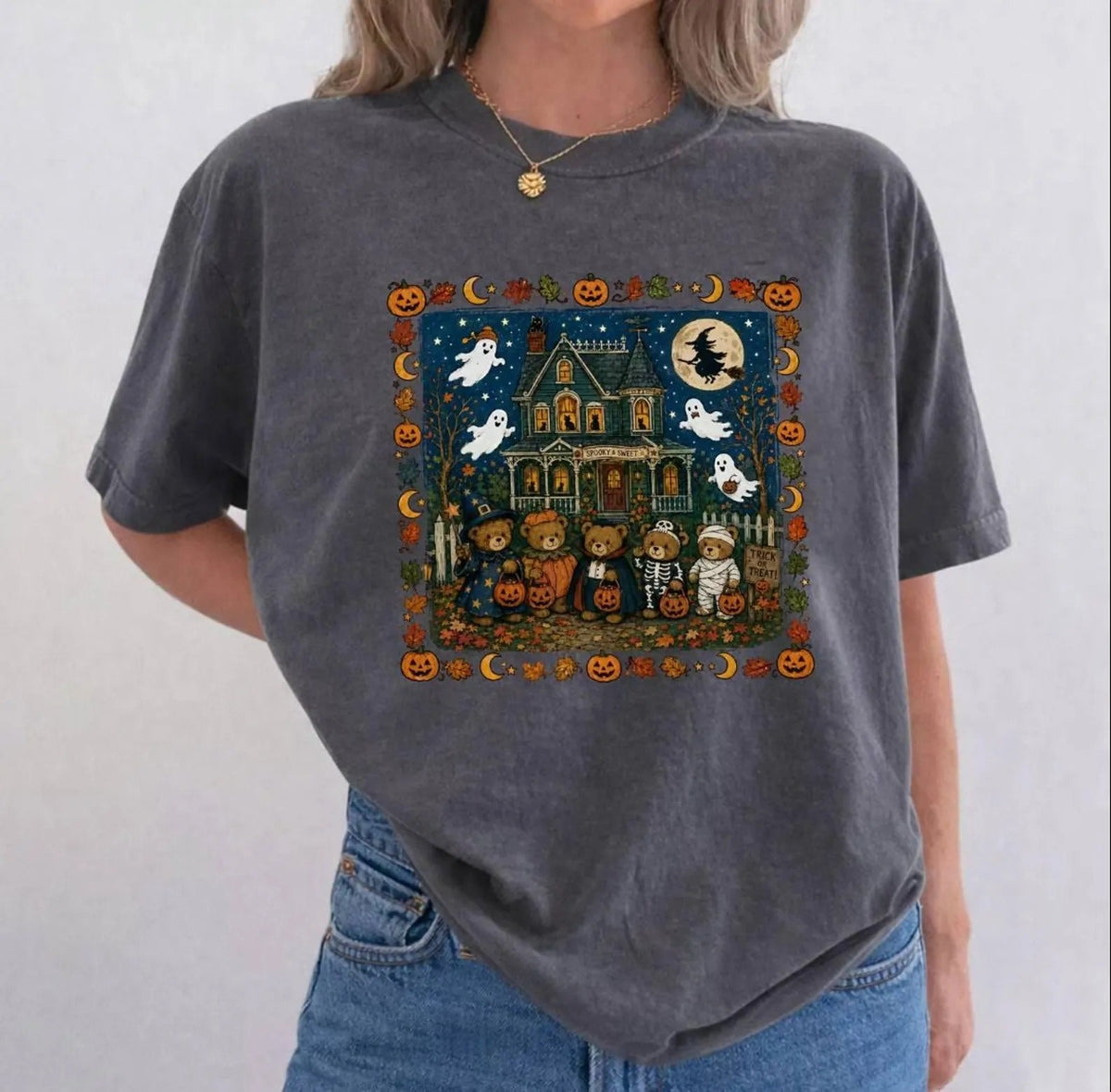90s Bears L3N Halloween Comfort Colors Shirt, Trick ỏ Treat Shirt, Pumpkin Lover Gift