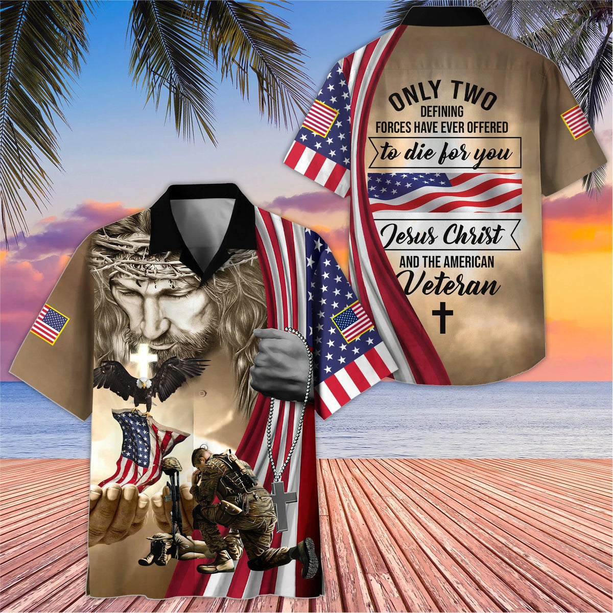 All Over Printed L3N Veteran Hawaii Shirt, Jesus Christ and The American Veteran Ideal for Summer, Beach Casual Shirt, Summer Men Hawaiian Shirt