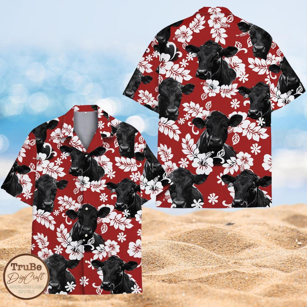 Black Angus Cattle Hawaiian Shirt: Tropical Aloha Button Down L3N