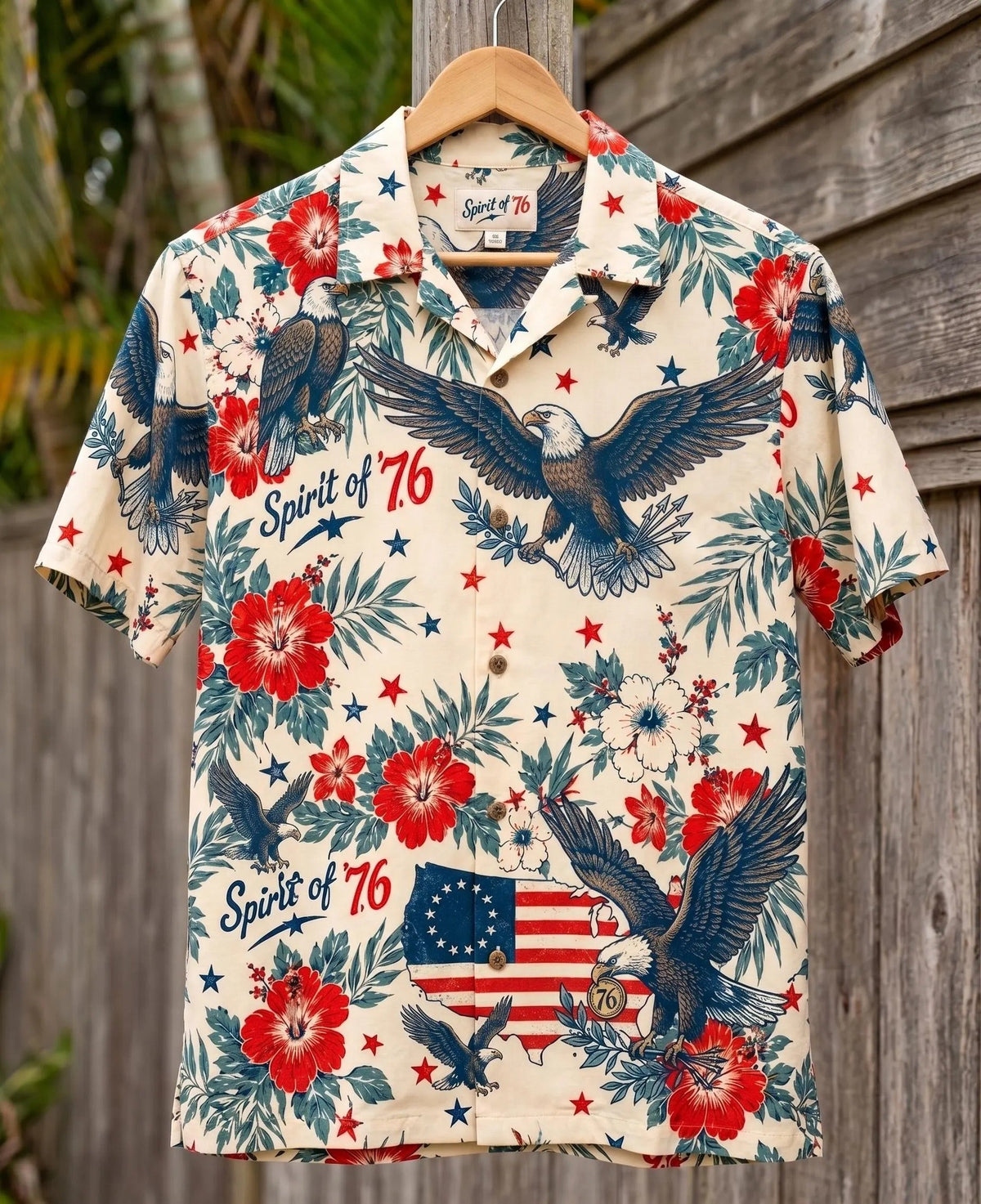 America 250 Patriotic L3N Hawaiian Shirt, Vintage 1776 4th of July Button Down, Bald Eagle Spirit of 76 Mens Summer BBQ Aloha