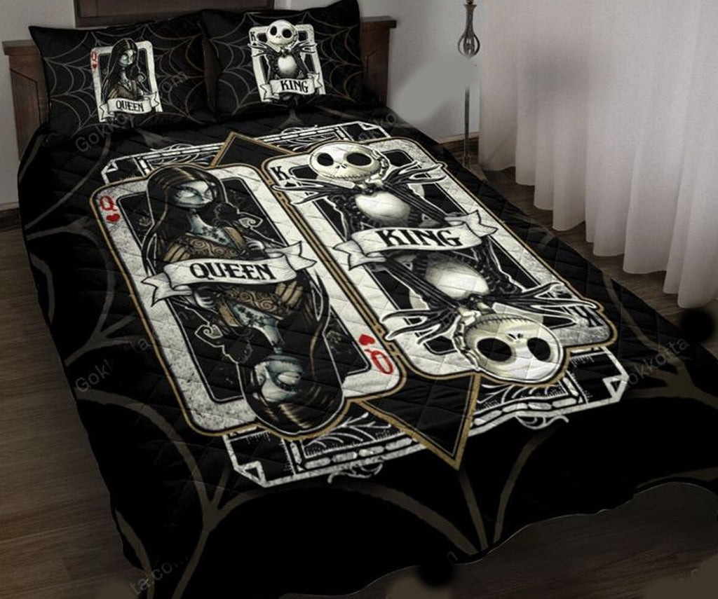 Nightmare Before Christmas Gift Halloween Gift The Nightmare Before Christmas Jack Skellington And Sally King And Queen Xmas Gift Bedding Set HG - US QUEEN