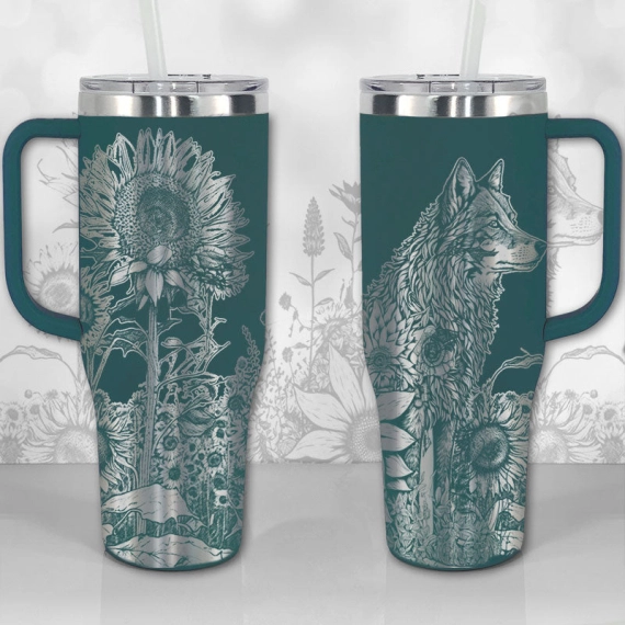 A Wolf and Sunflowers  30oz or 40oz Tumbler with Handle, Best Gifts NVA