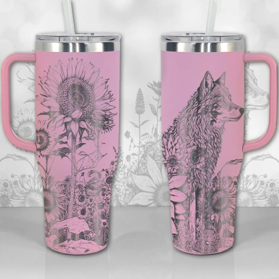 A Wolf and Sunflowers  30oz or 40oz Tumbler with Handle, Best Gifts NVA
