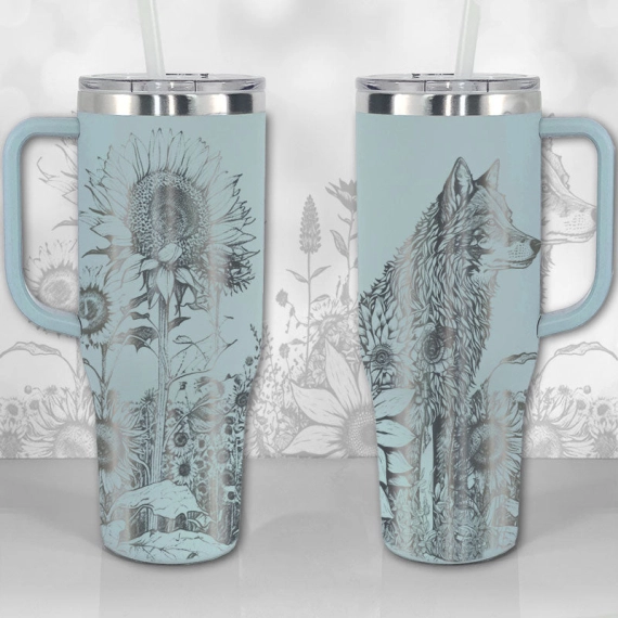 A Wolf and Sunflowers  30oz or 40oz Tumbler with Handle, Best Gifts NVA