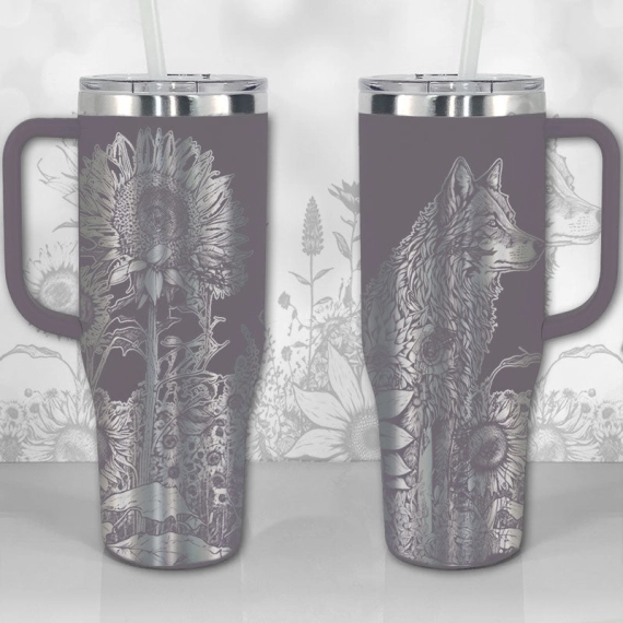 A Wolf and Sunflowers  30oz or 40oz Tumbler with Handle, Best Gifts NVA