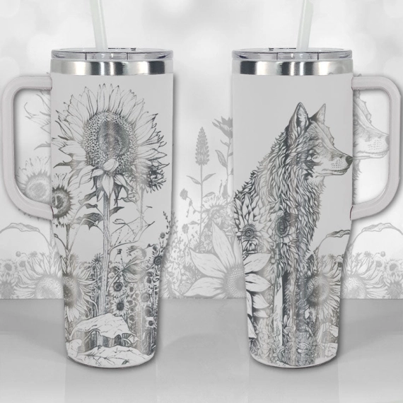A Wolf and Sunflowers  30oz or 40oz Tumbler with Handle, Best Gifts NVA