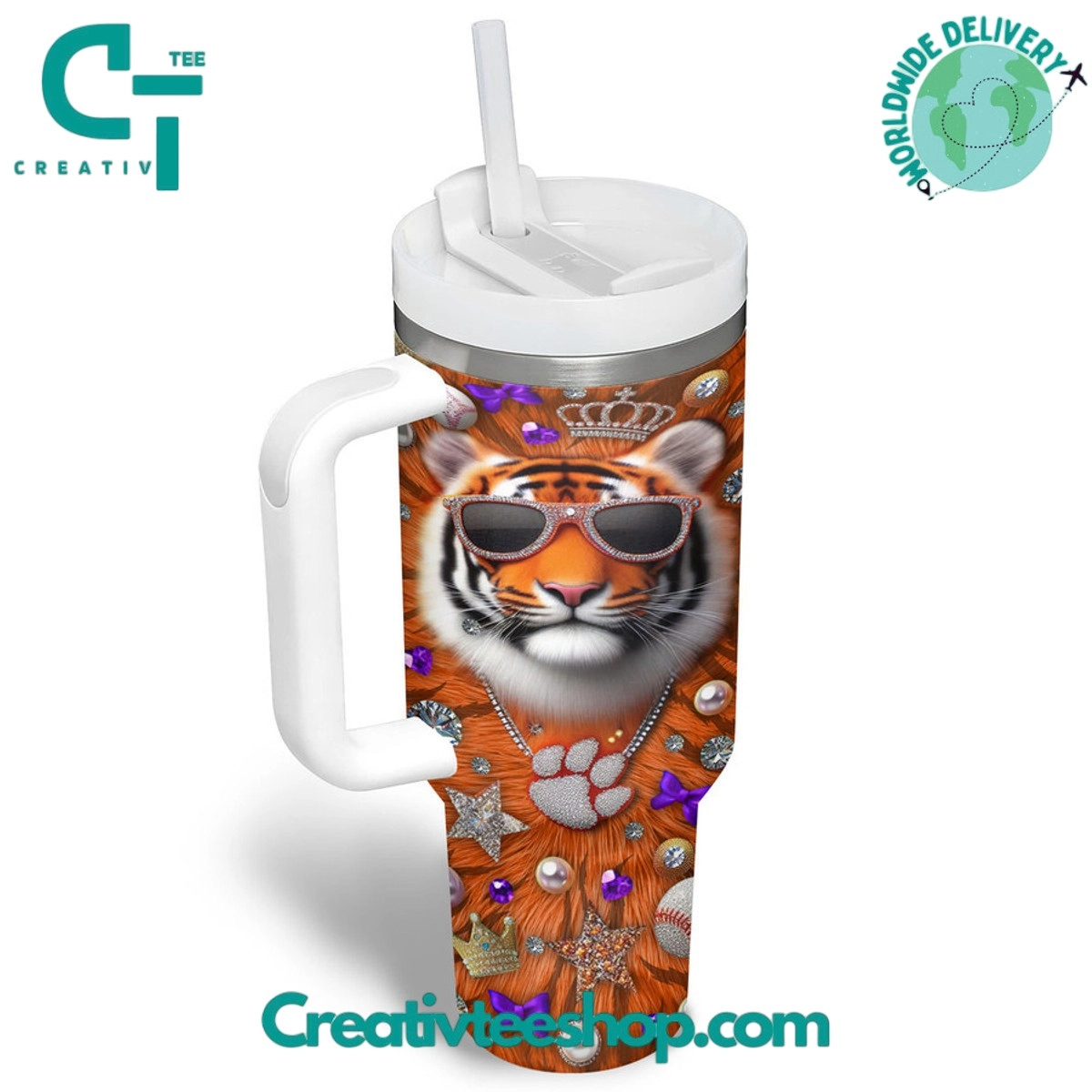 Clemson Tigers Big Bow Gift for Her, Him on Birthday Xmas 30oz or 40oz Tumbler LN