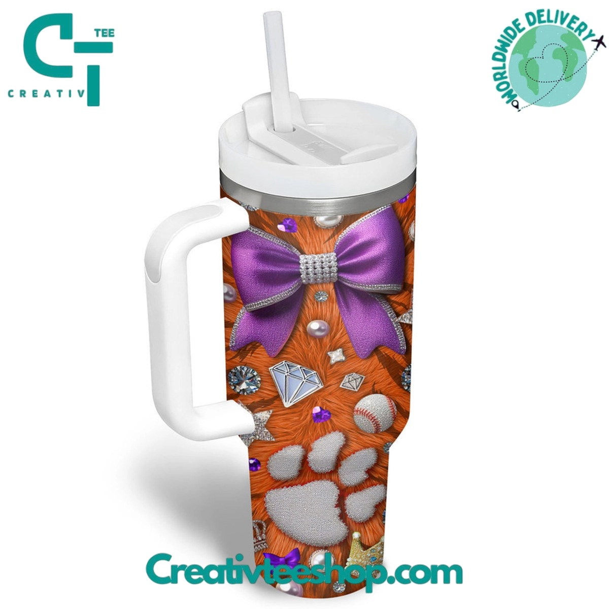 Clemson Tigers Big Bow Gift for Her, Him on Birthday Xmas 30oz or 40oz Tumbler LN
