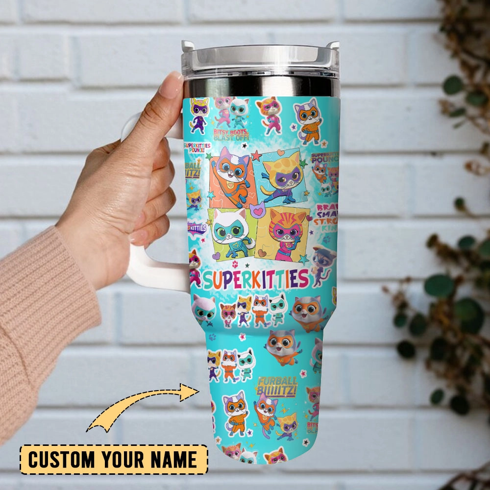 Supper Kitties Disney Junior Cartoon Custom Quencher 30oz or 40oz Stainless Steel Tumbler With Handle, Best gist for Friend Family NVA