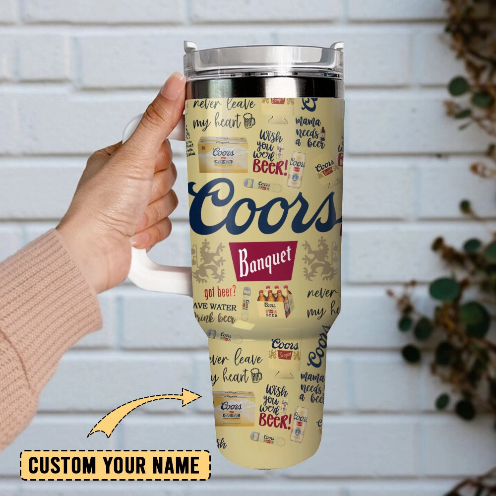 Coors Banquet Golden Beers Custom Quencher 30oz or 40oz Stainless Steel Tumbler With Handle, Best gifts for Friend Family NVA