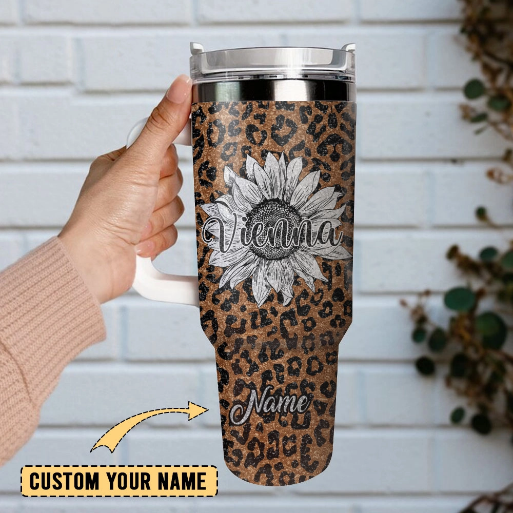 Flower And Leopard Artwork Custom Quencher 30oz Or 40oz Stainless Steel Tumbler With Handle HG
