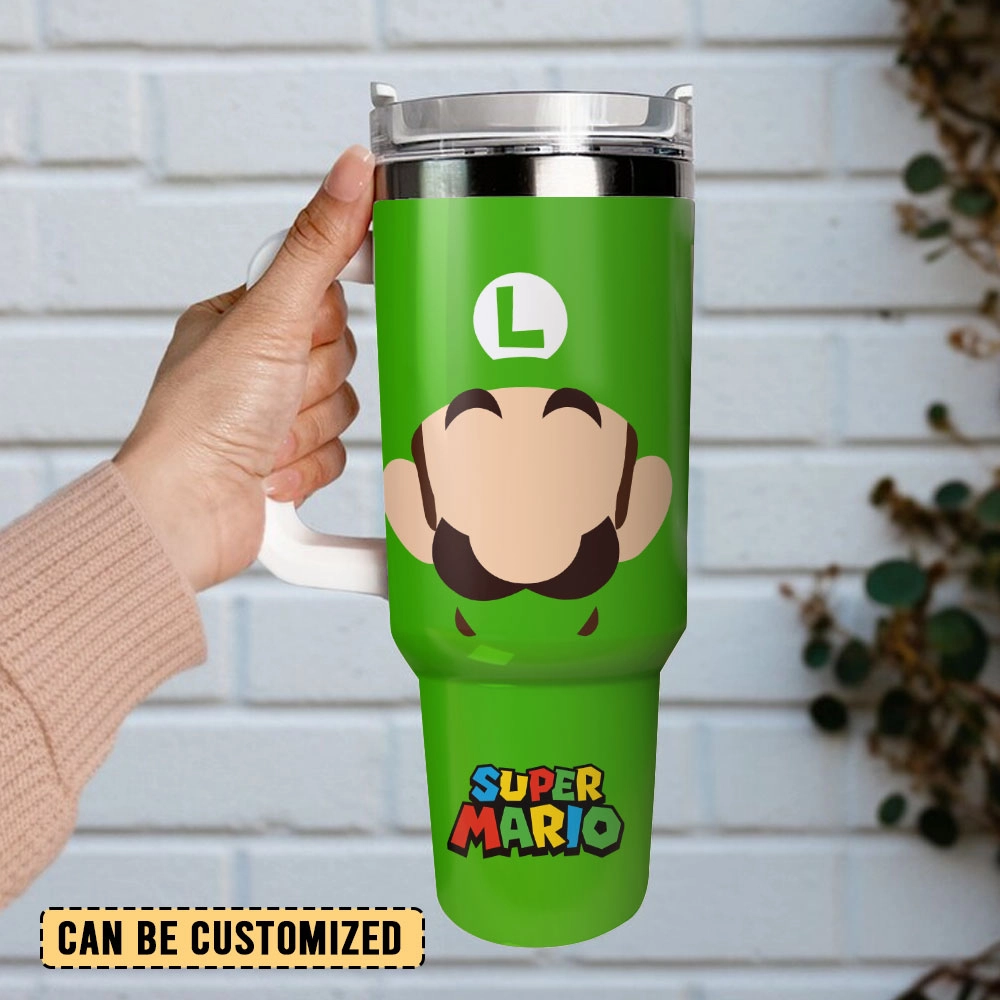 Super Mario Cartoon Games Custom Stanley Quencher 30oz or 40oz Stainless Steel Tumbler With Handle HG