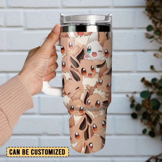 Eevee Pokemon Anime Custom Quencher 30oz Or 40oz Stainless Steel Tumbler With Handle HG