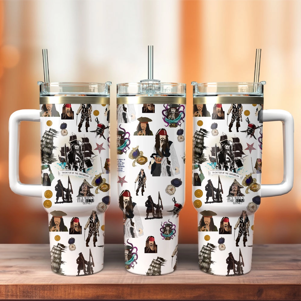 Pirates Of The Caribbean Film Series Custom Quencher 30oz or 40oz Stainless Steel Tumbler With Handle, Best Gifts NVA