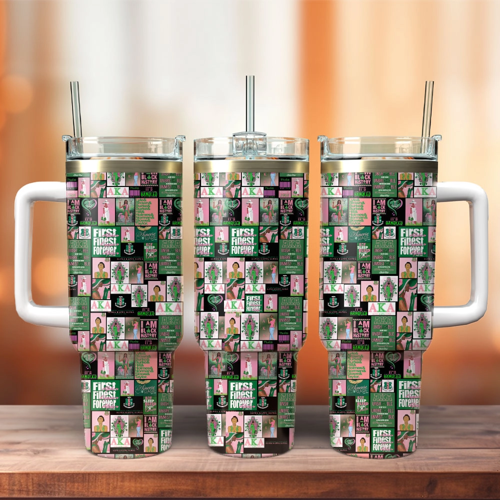 AKA First and Finest Custom Quencher 30oz or 40oz Stainless Steel Tumbler With Handle, Best gifts for Friend Family NVA