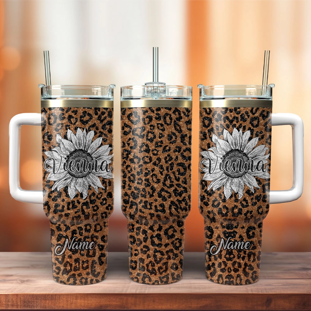 Flower And Leopard Artwork Custom Quencher 30oz Or 40oz Stainless Steel Tumbler With Handle HG